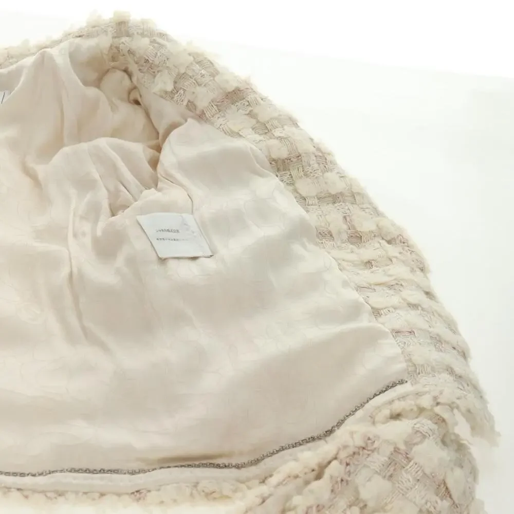 Chanel Tweed Jacket Skirt Setup White Cotton